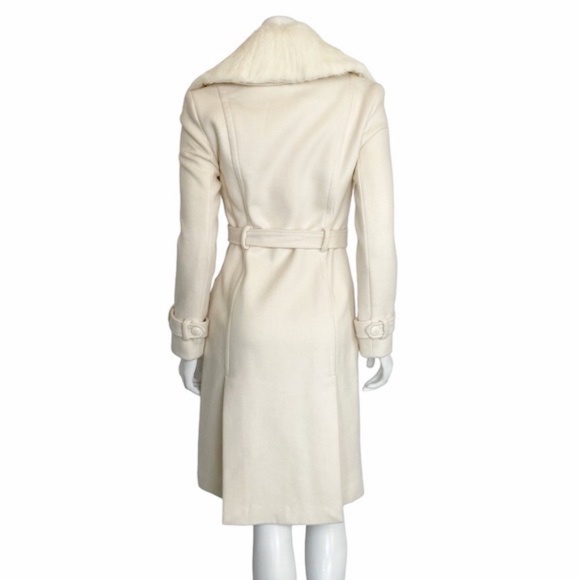 BebeWomen's Cream Wool Blend Rabbit Fur Collar Pea CoatSize: S